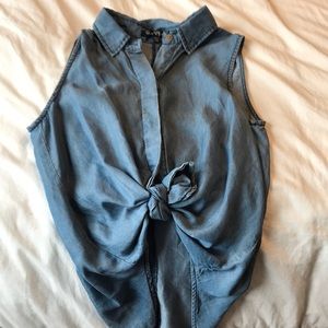 Soft denim tie up top